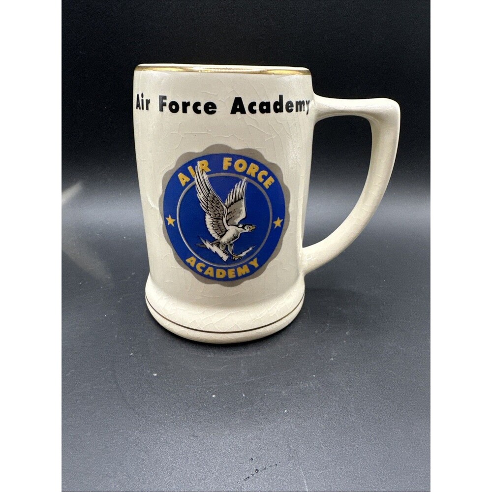 US Air Force Academy Beer Mug Coffee Stein Blue Logo With Eagle 5" Vintage 14oz